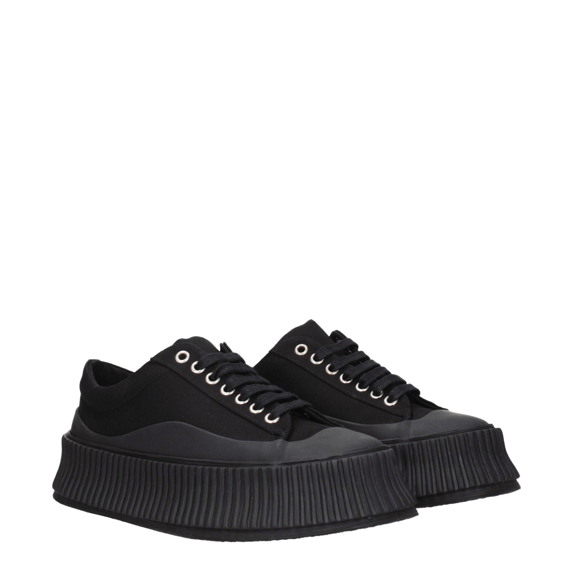 Black Fabric Chunky Sneakers