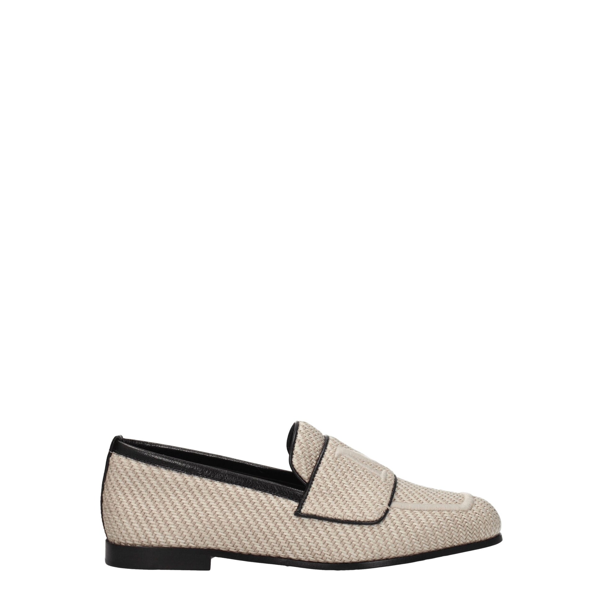 Beige Fabric Slip-On Loafers