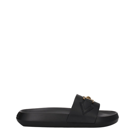Black Leather Slippers