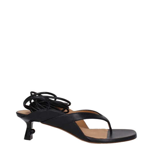 Black Leather Flip-Flop Sandals