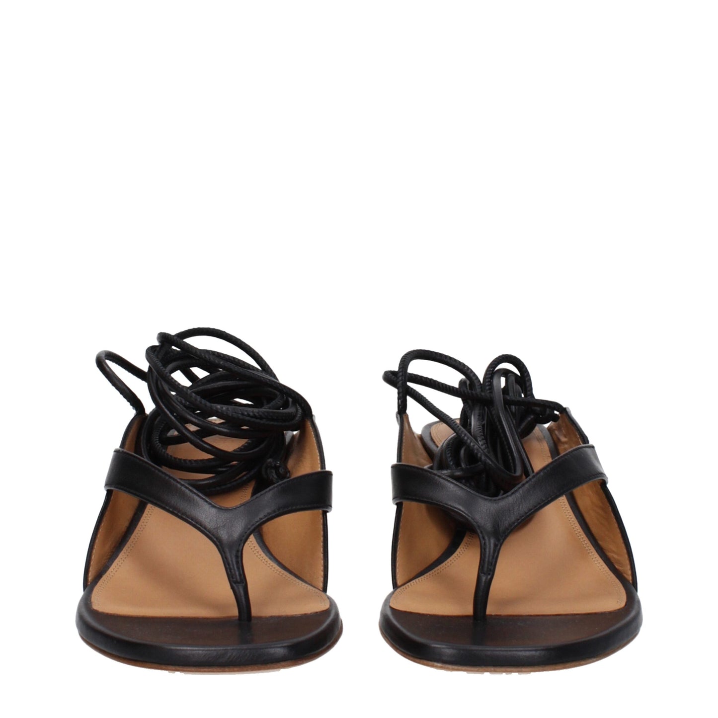 Black Leather Flip-Flop Sandals