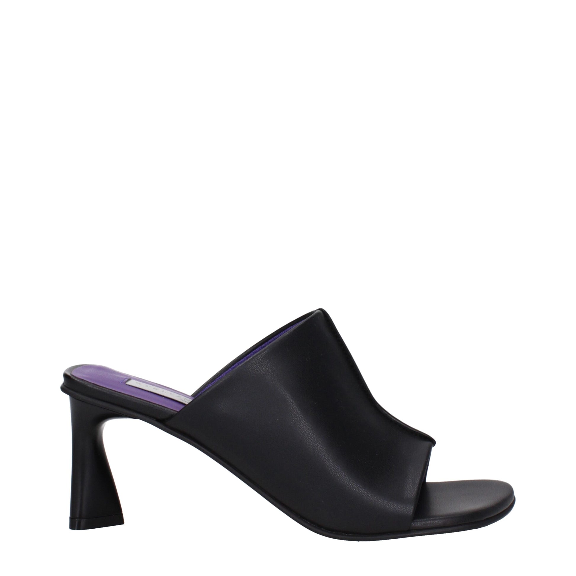 Black Leather Stiletto Heel Sandals