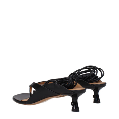 Black Leather Flip-Flop Sandals