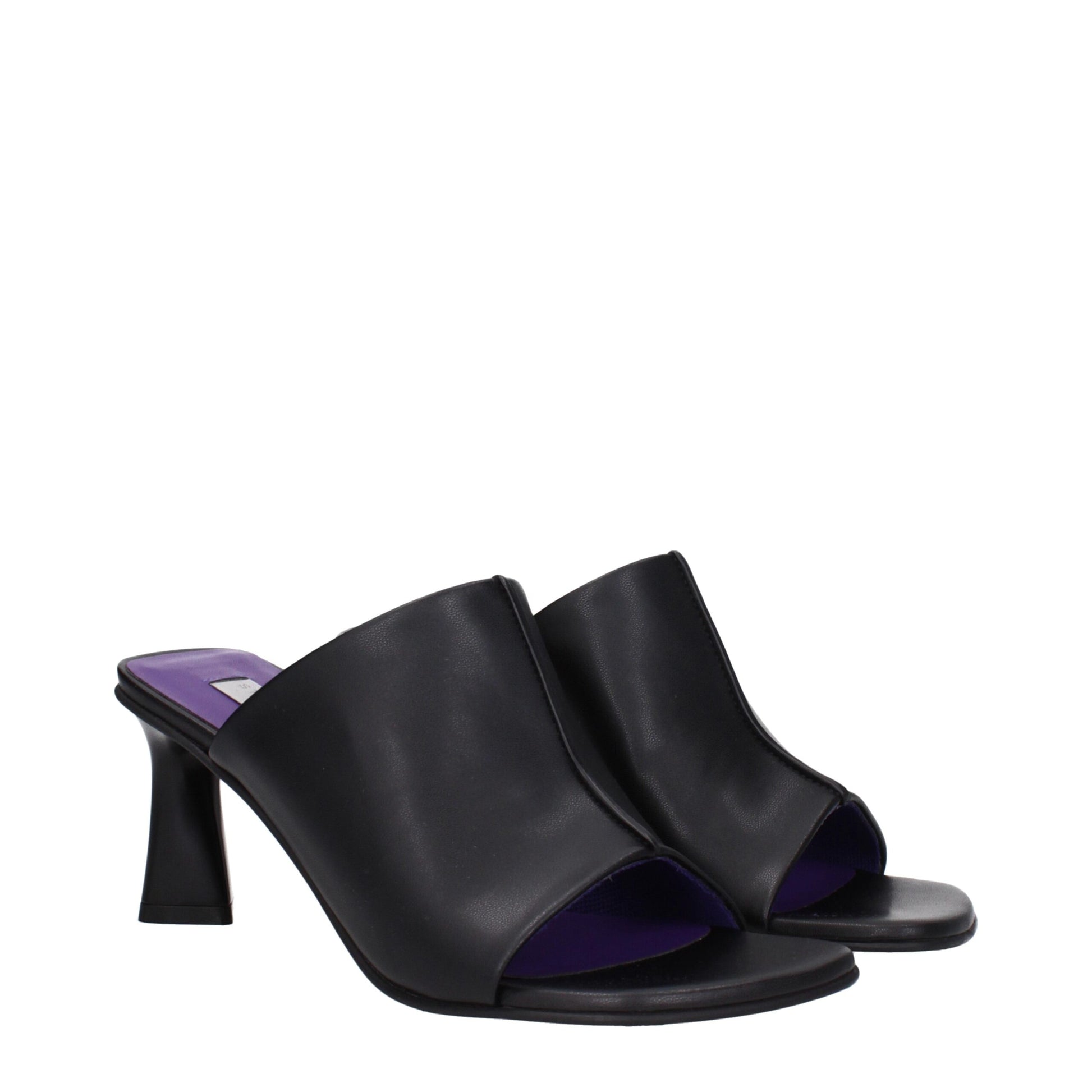Black Leather Stiletto Heel Sandals