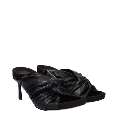 Black Leather Stiletto Heel Sandals