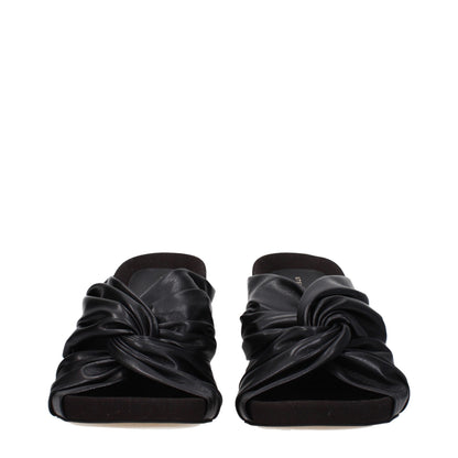 Black Leather Stiletto Heel Sandals