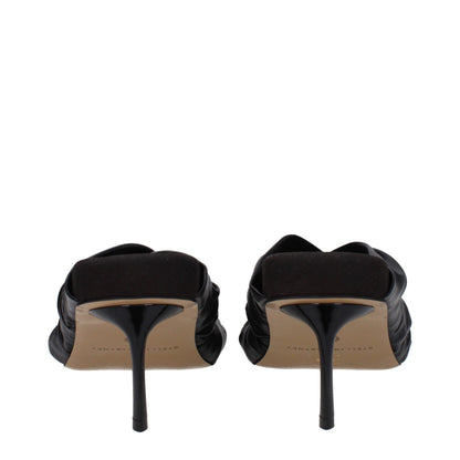 Black Leather Stiletto Heel Sandals