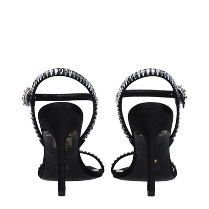 Black Satin Stiletto Heel Sandals