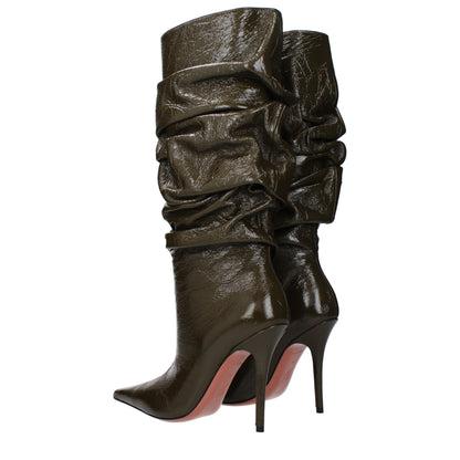 Green Leather High Heel Boots