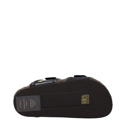 Black Leather Slippers