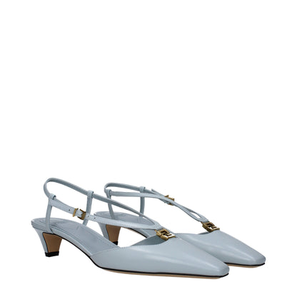 Light Blue Leather Flat Sandals