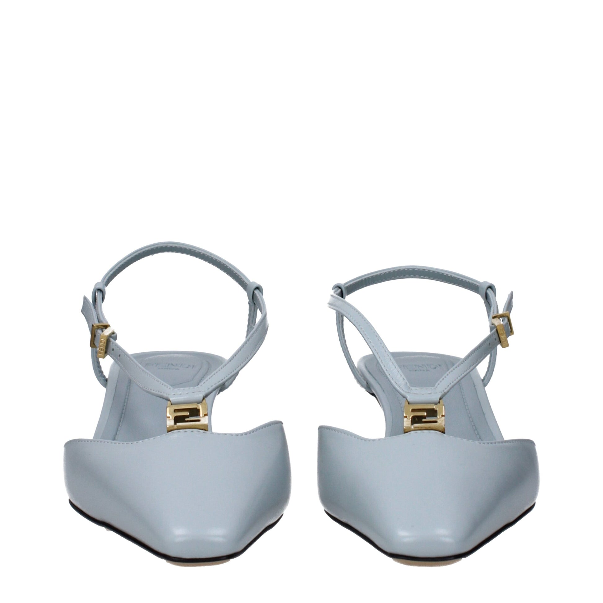 Light Blue Leather Flat Sandals