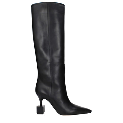 Black Leather High Heel Boots