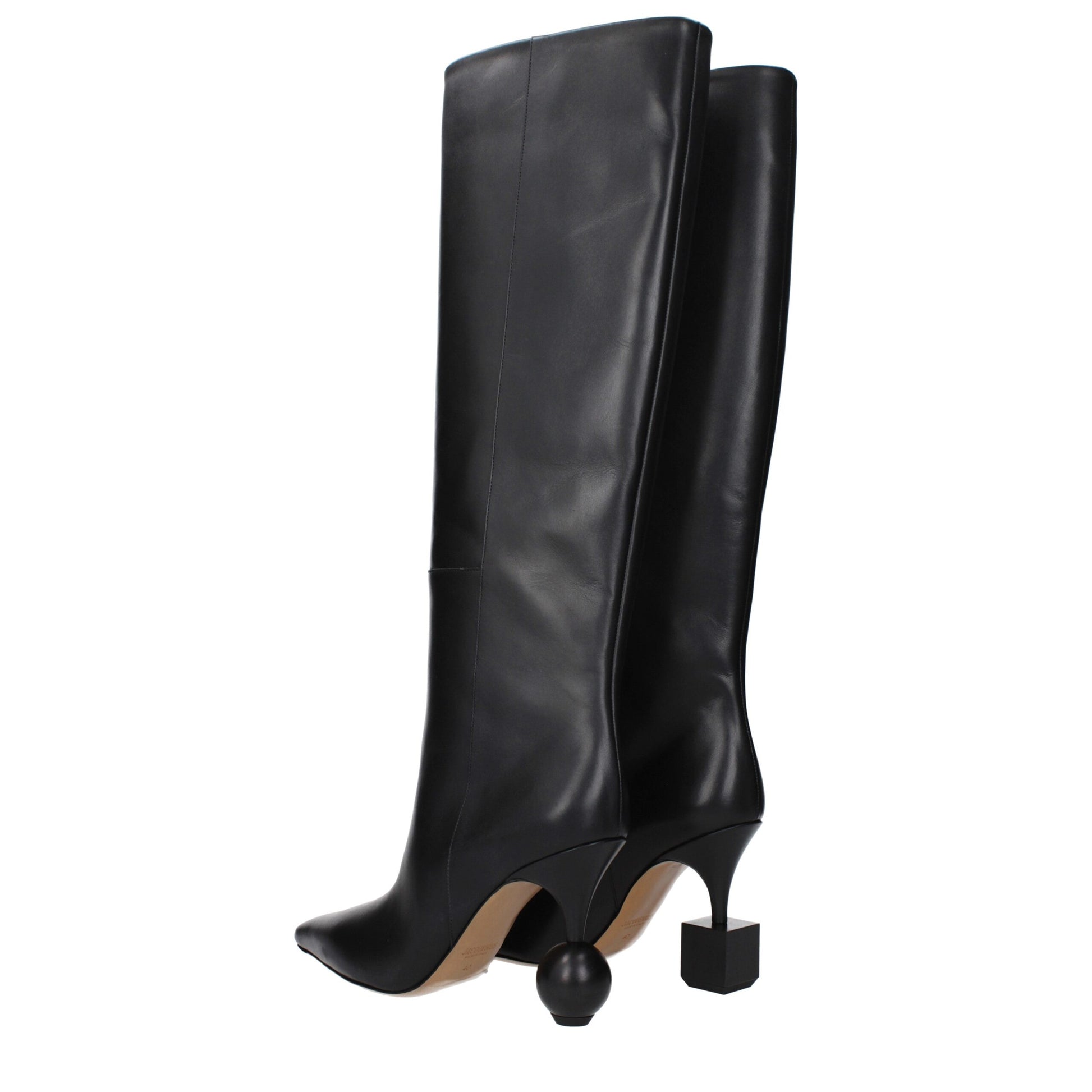 Black Leather High Heel Boots