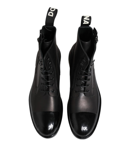 Brown Black Lace Up Mid Calf Men Boots Shoes