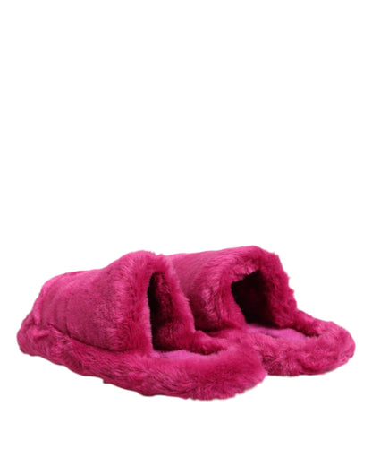 Pink Acrylic Faux Fur Mens Flats Sandals Shoes