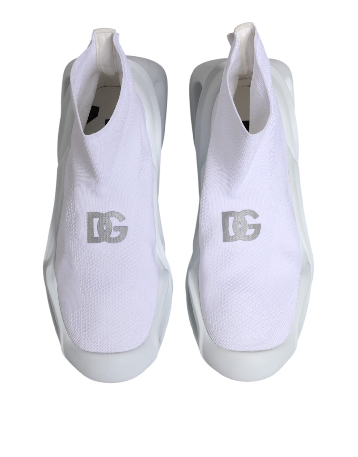 White Silver Slip On Wave Socks Sneakers Shoes