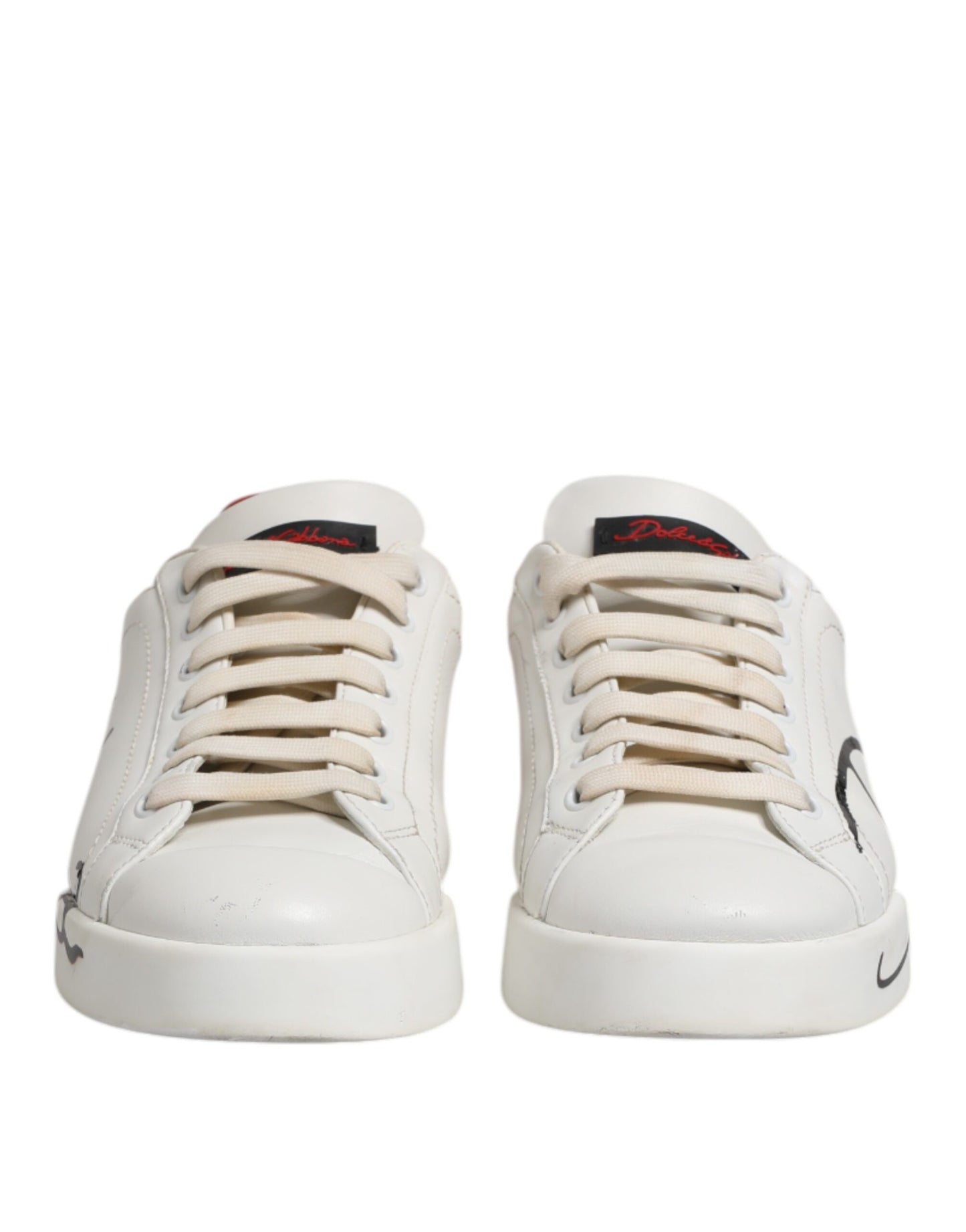 White Red Leather Logo Low Top Sneakers Shoes
