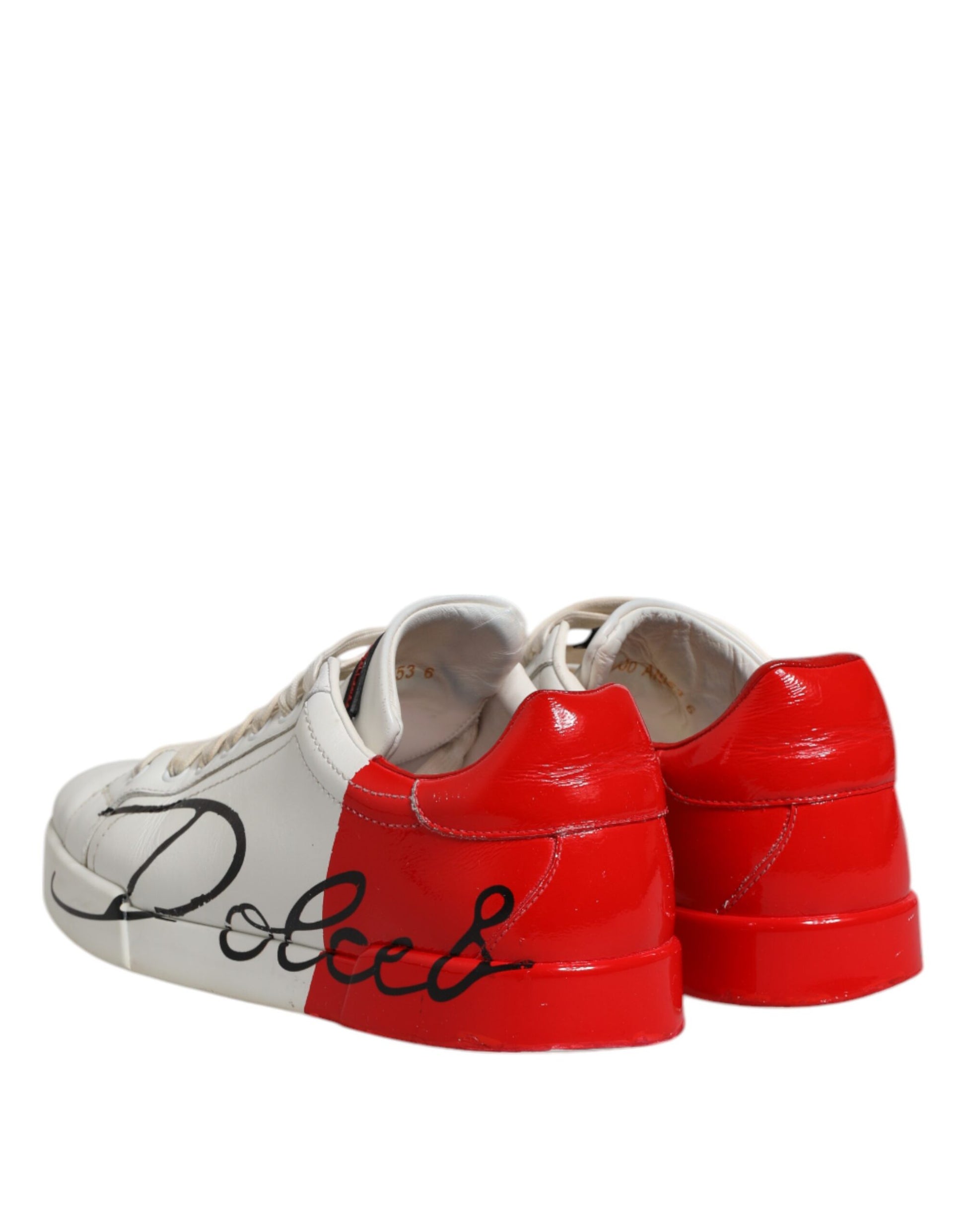 White Red Leather Logo Low Top Sneakers Shoes