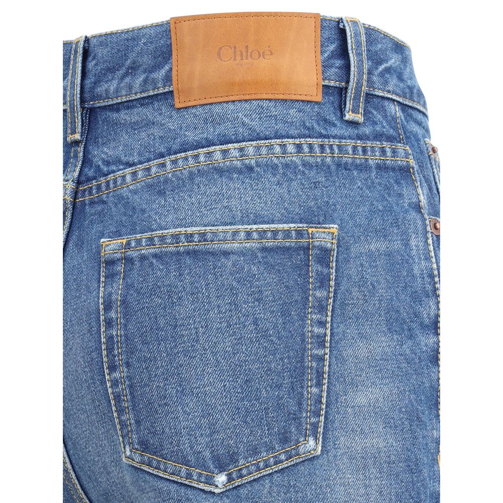 Blue Cotton Flared Jeans