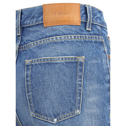 Blue Cotton Flared Jeans