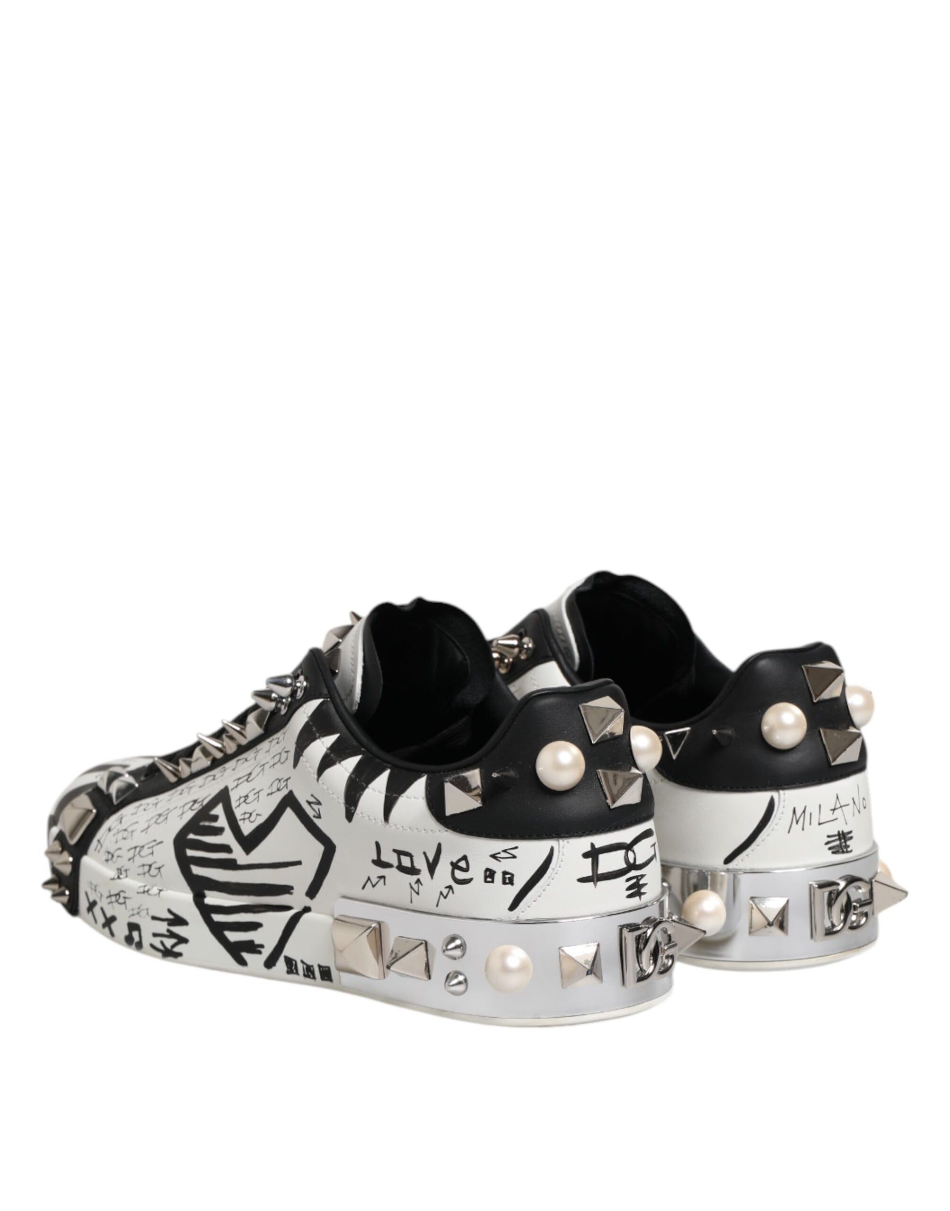 Black White Studded Low Top Sneakers Shoes