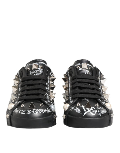 Black Portofino Stud Embellished Sneakers Shoes