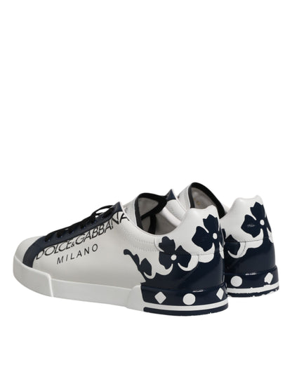 White Blue Crown Low Top Sneakers Shoes