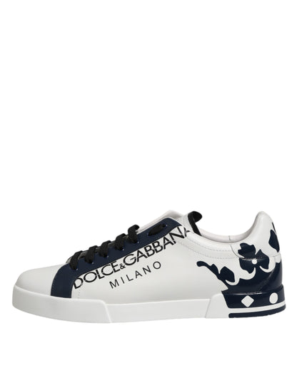 White Blue Crown Low Top Sneakers Shoes