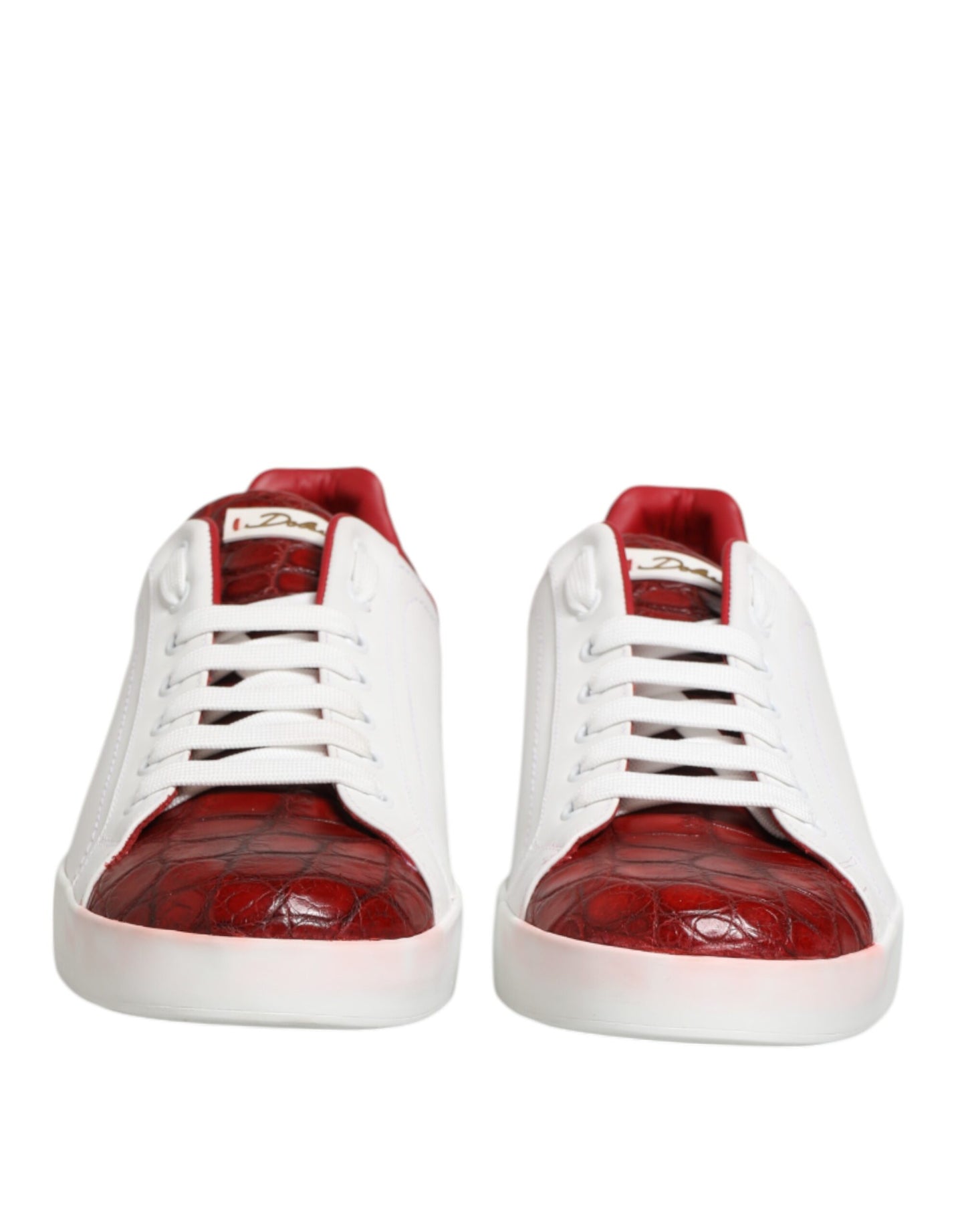 White Red Leather Lace Up Sneakers Shoes