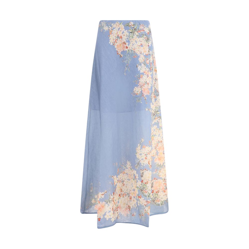 Light Blue Linen Long Skirt