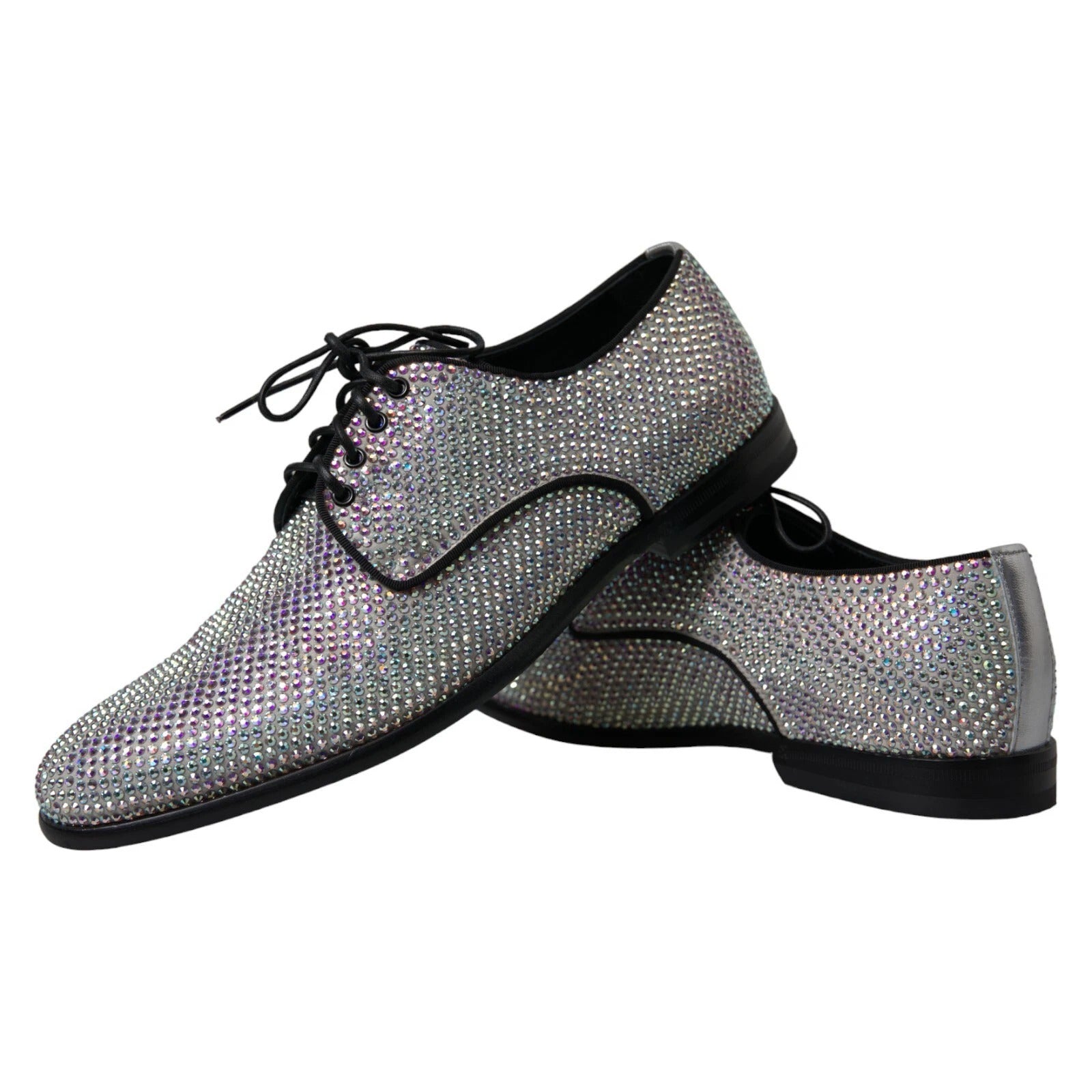 Silver Leather Rhinestones Derby Shoes