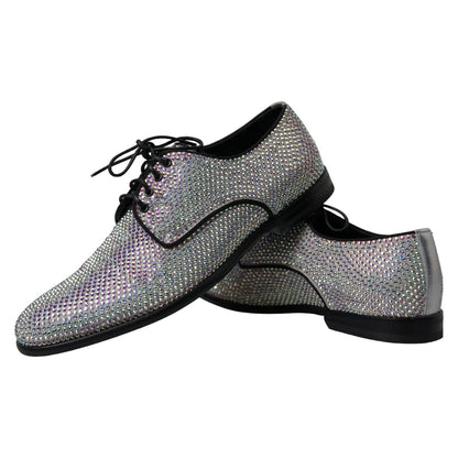 Silver Leather Rhinestones Derby Shoes