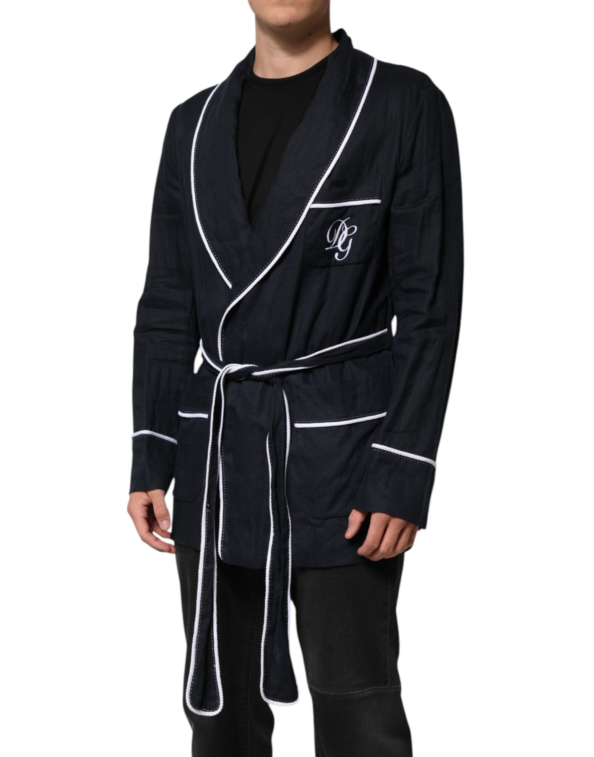 Dark Blue DG Embroidery Jacket Robe Blazer