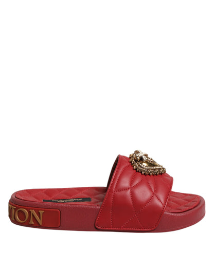 Red Devotion Matelassé Leather Slides Shoes