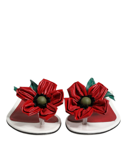 Red White KEIRA Flower Leather Sandals Shoes