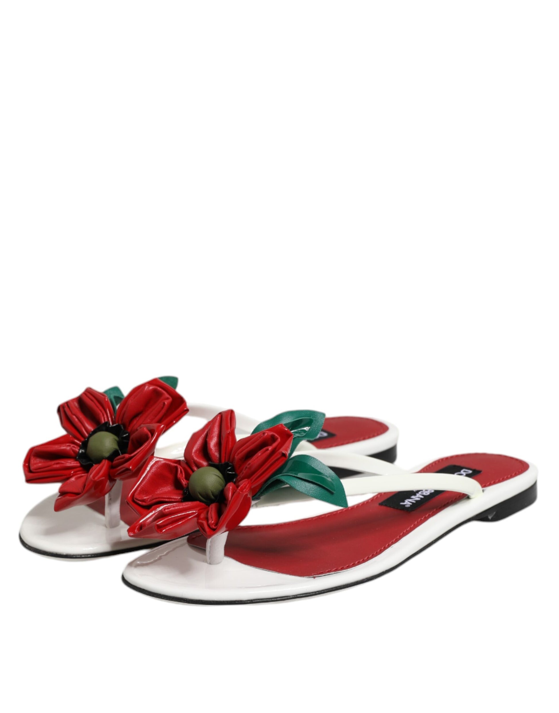 Red White KEIRA Flower Leather Sandals Shoes