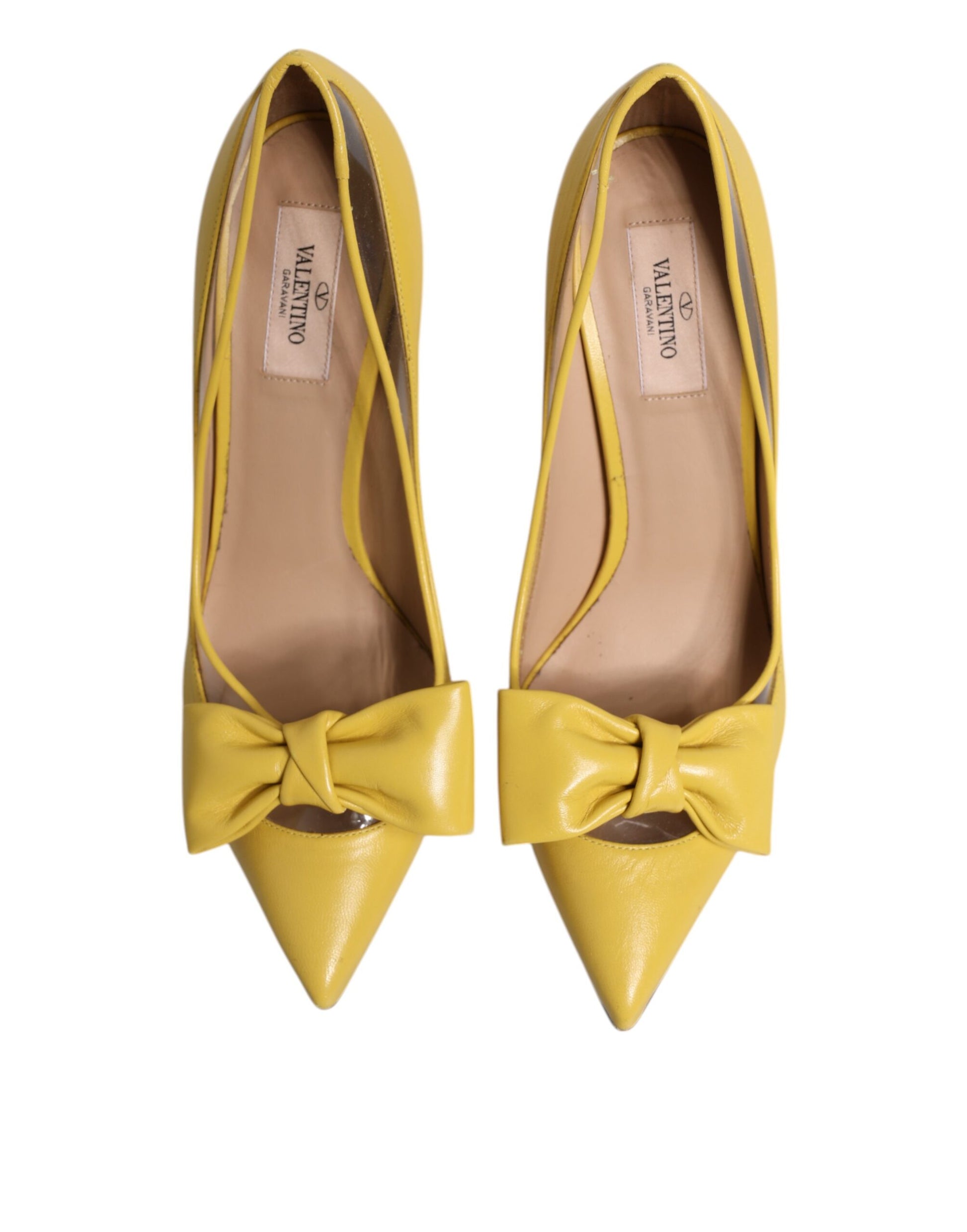 Yellow Patent Leather PVC Bow Heels Pumps Shoes
