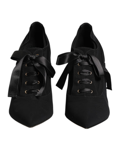 Black Lace Up Stiletto Heels Pumps Shoes