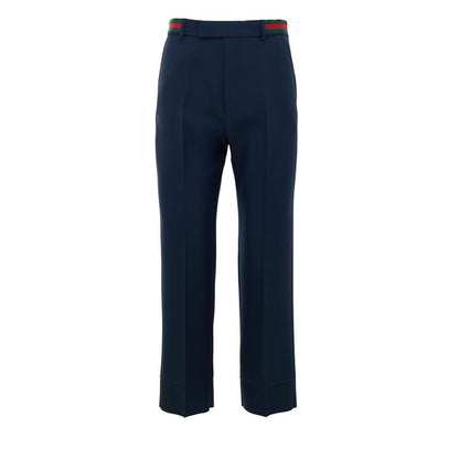 Blue Cotton Casual Pants