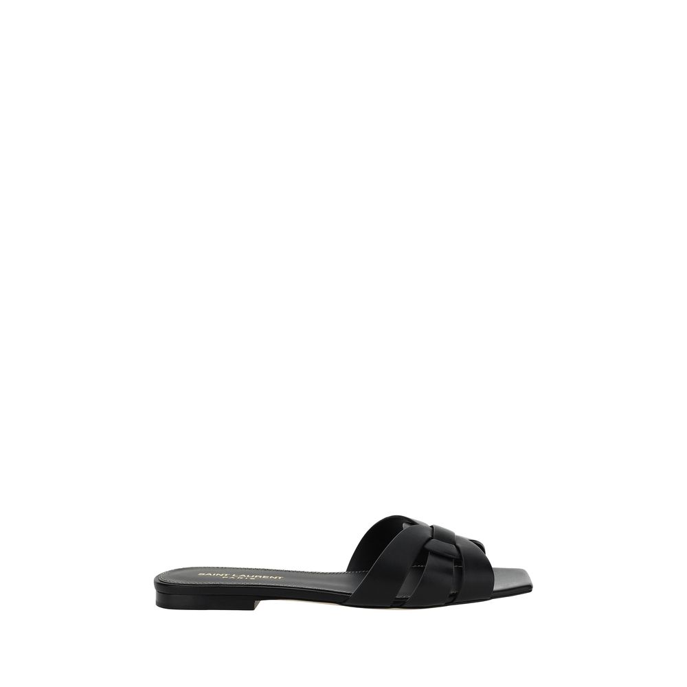 Black Calf Leather Bos Taurus Flat Sandals