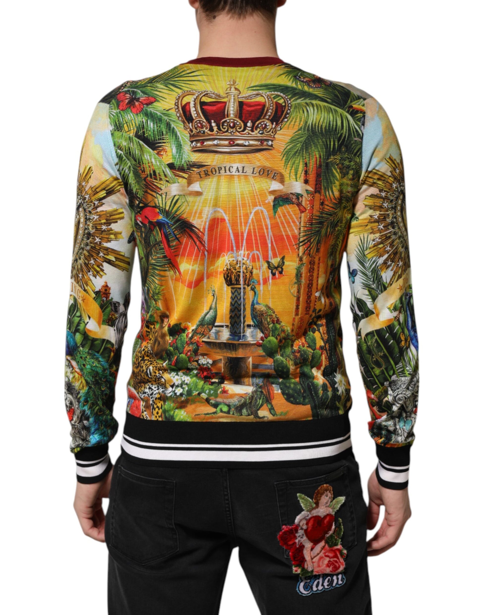 Tropical Heart Crown Silk Pullover Sweater