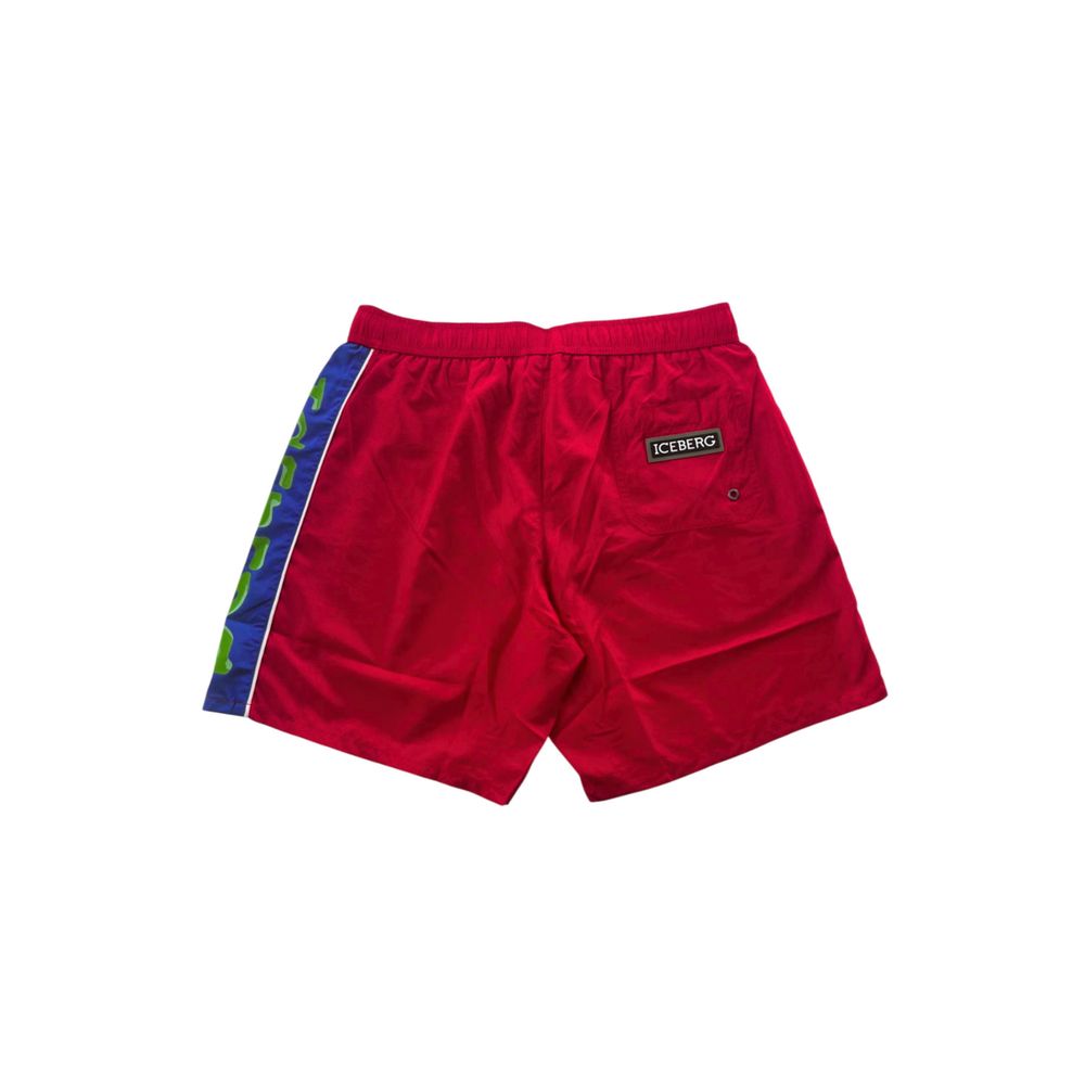 Red Polyester Men Swim Short
