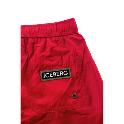 Red Polyester Men Swim Short