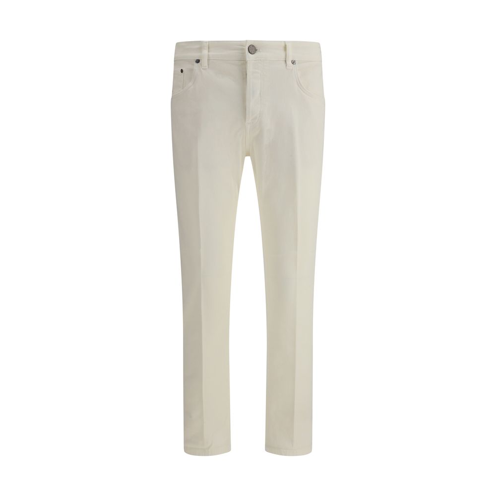 Beige Cotton Slim Fit Jeans