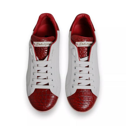 White Red Leather Logo Portofino Sneaker