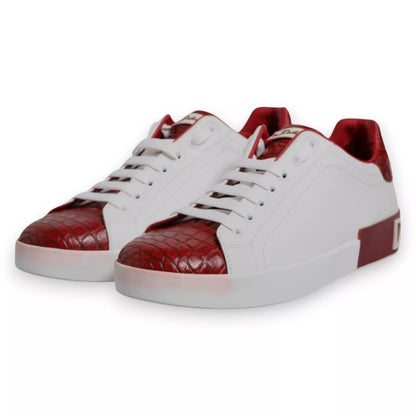 White Red Leather Logo Portofino Sneaker
