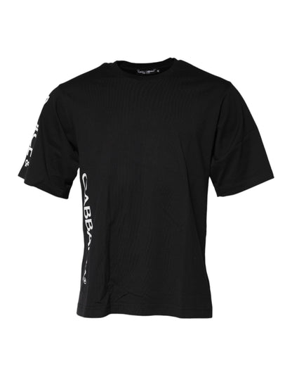 Black Logo Print Cotton Men Crew Neck T-shirt