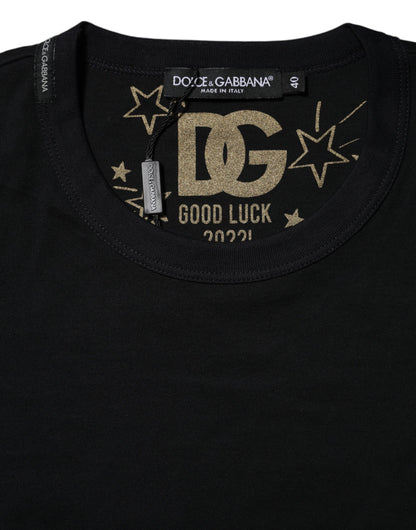 Black Cotton DG Print Short Sleeve Top T-shirt