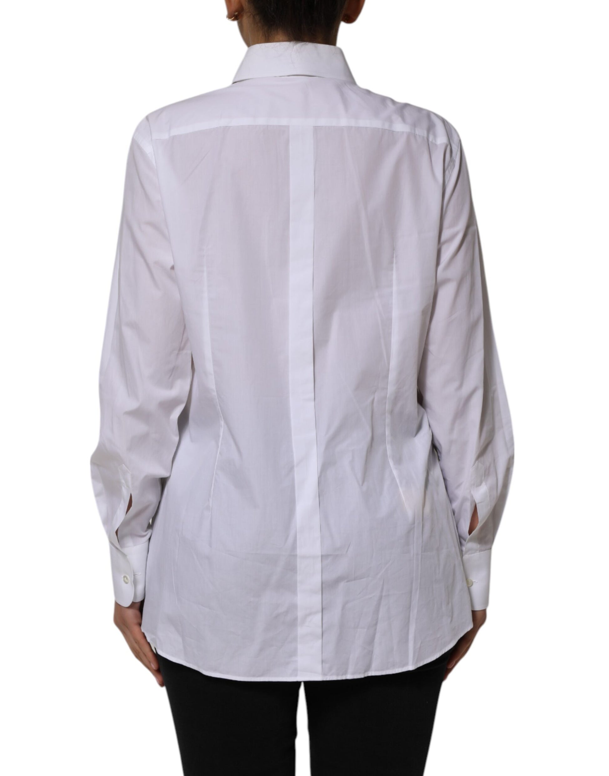 White Cotton Collared Long Sleeves Shirt Top